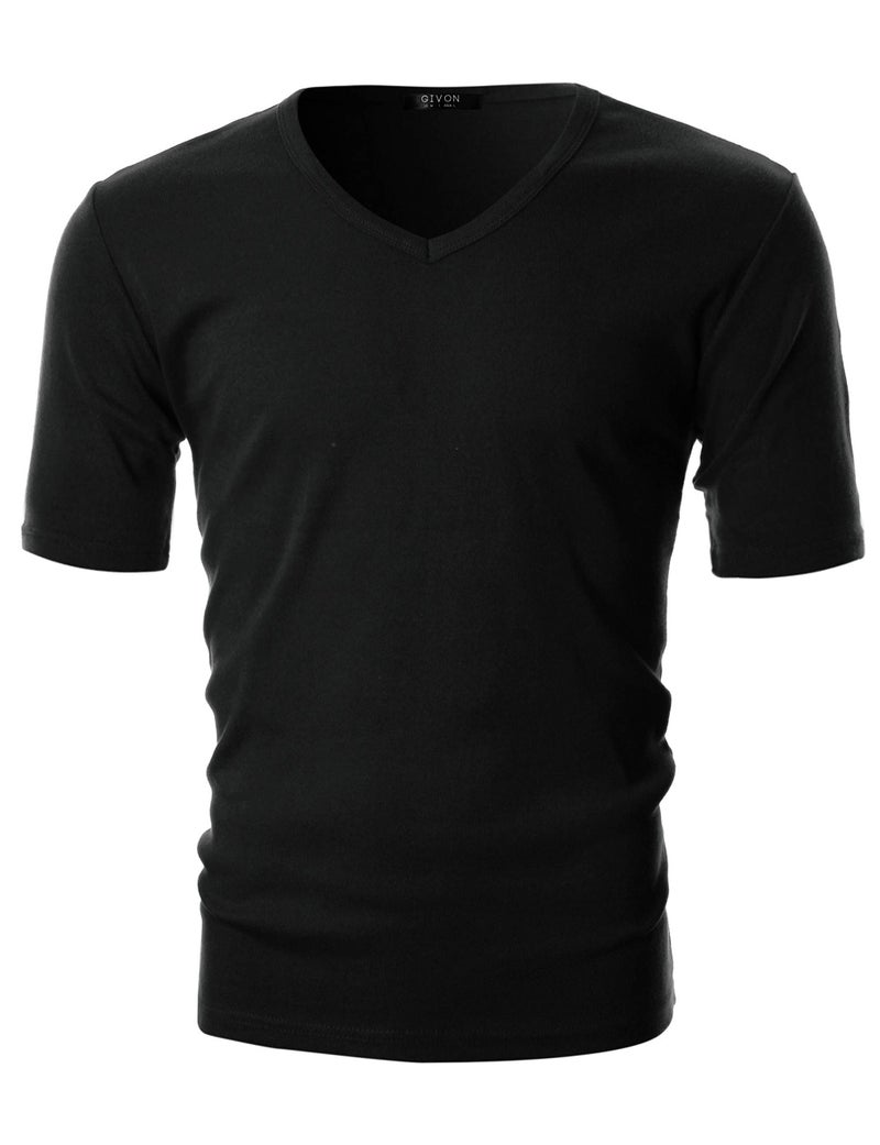 GIVON Menâ€™s Slim Fit V-Neck Short Sleeve T-Shirt â€“ 100% Cotton Ribbed Knit â€“ Midweight Basic Tee for Layering or Solo Wear / DCP063-BLACK-L - Image 2